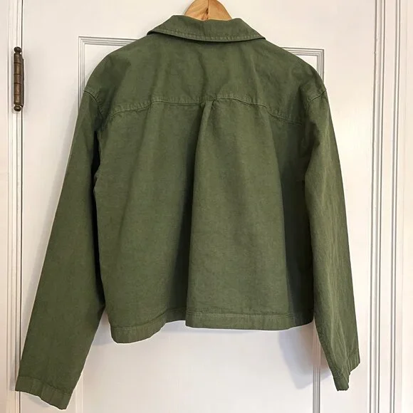 J Crew Popover Shirt in Cotton-Linen Blend Army Green | Size Large - Picture 6 of 8